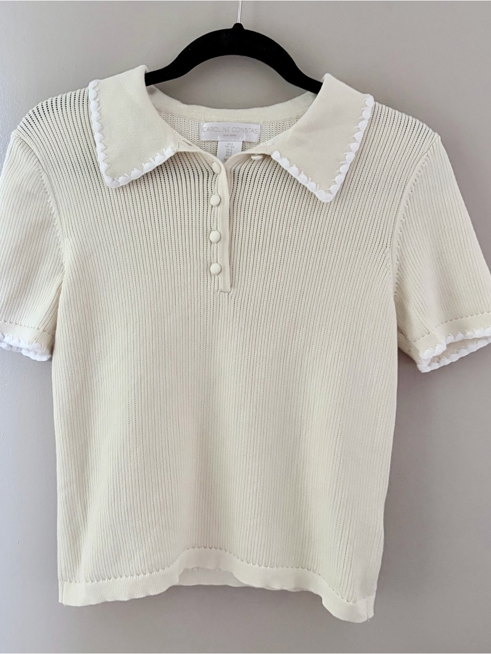 Cream Preppy Coastal Scalloped Collar Knit Short Sleeve Small Feminine